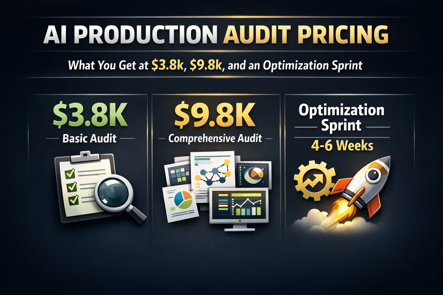 AI Production Audit Pricing: What You Get at $3.8k, $9.8k, and an Optimization Sprint