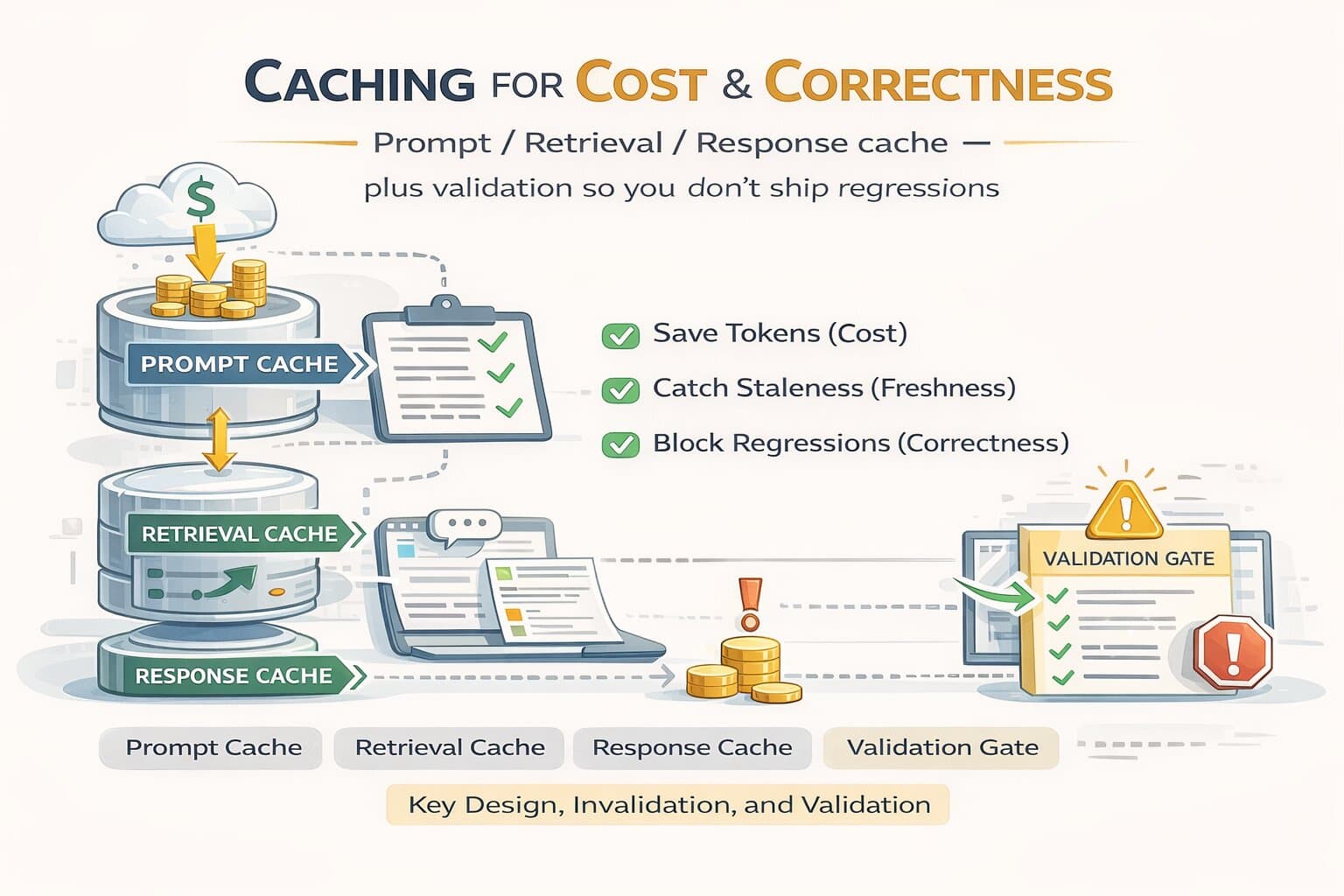 Caching for Cost & Correctness: Prompt / Retrieval / Response Cache (With Validation Gates)