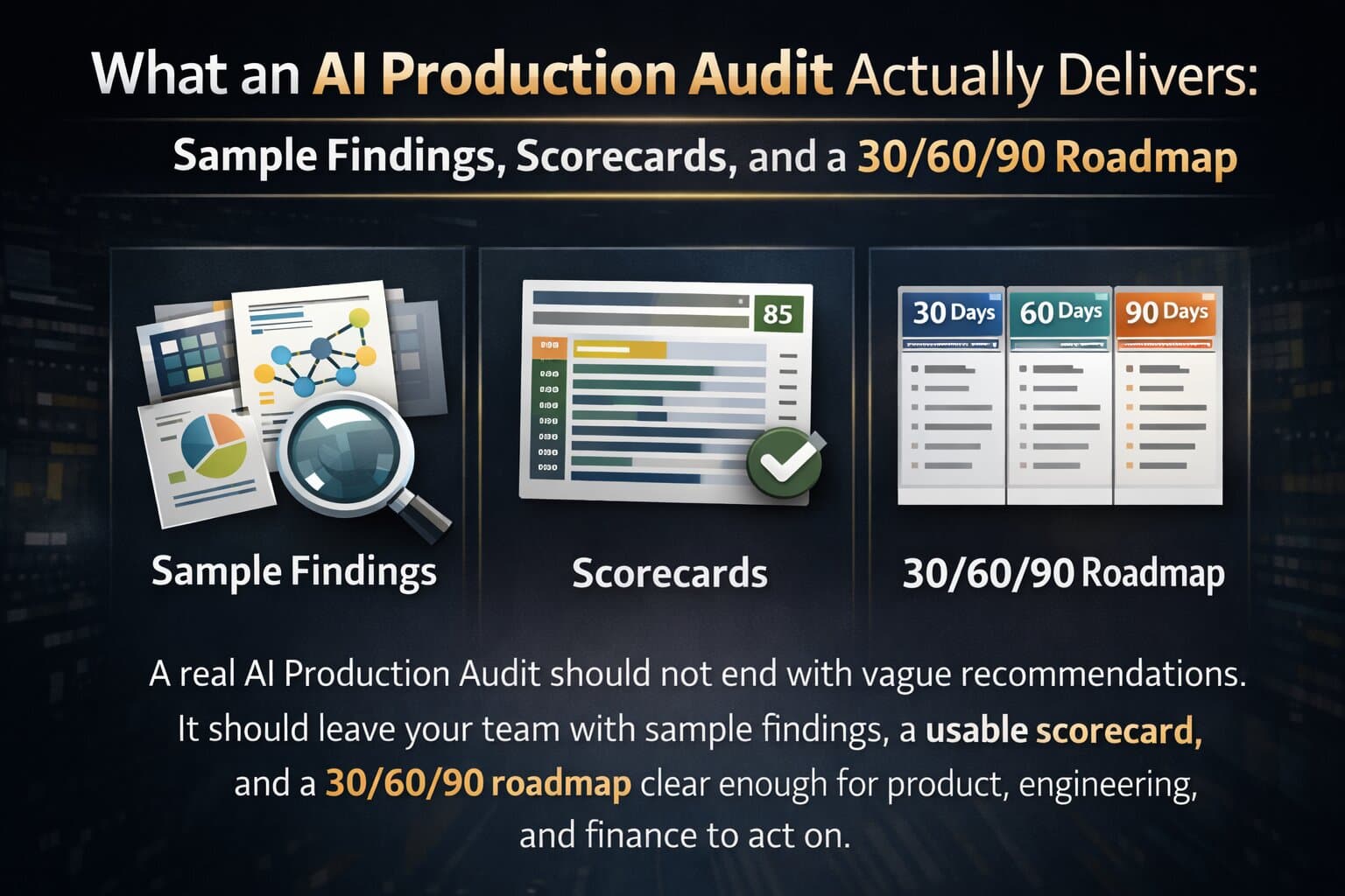 What an AI Production Audit Actually Delivers: Sample Findings, Scorecards, and a 30/60/90 Roadmap